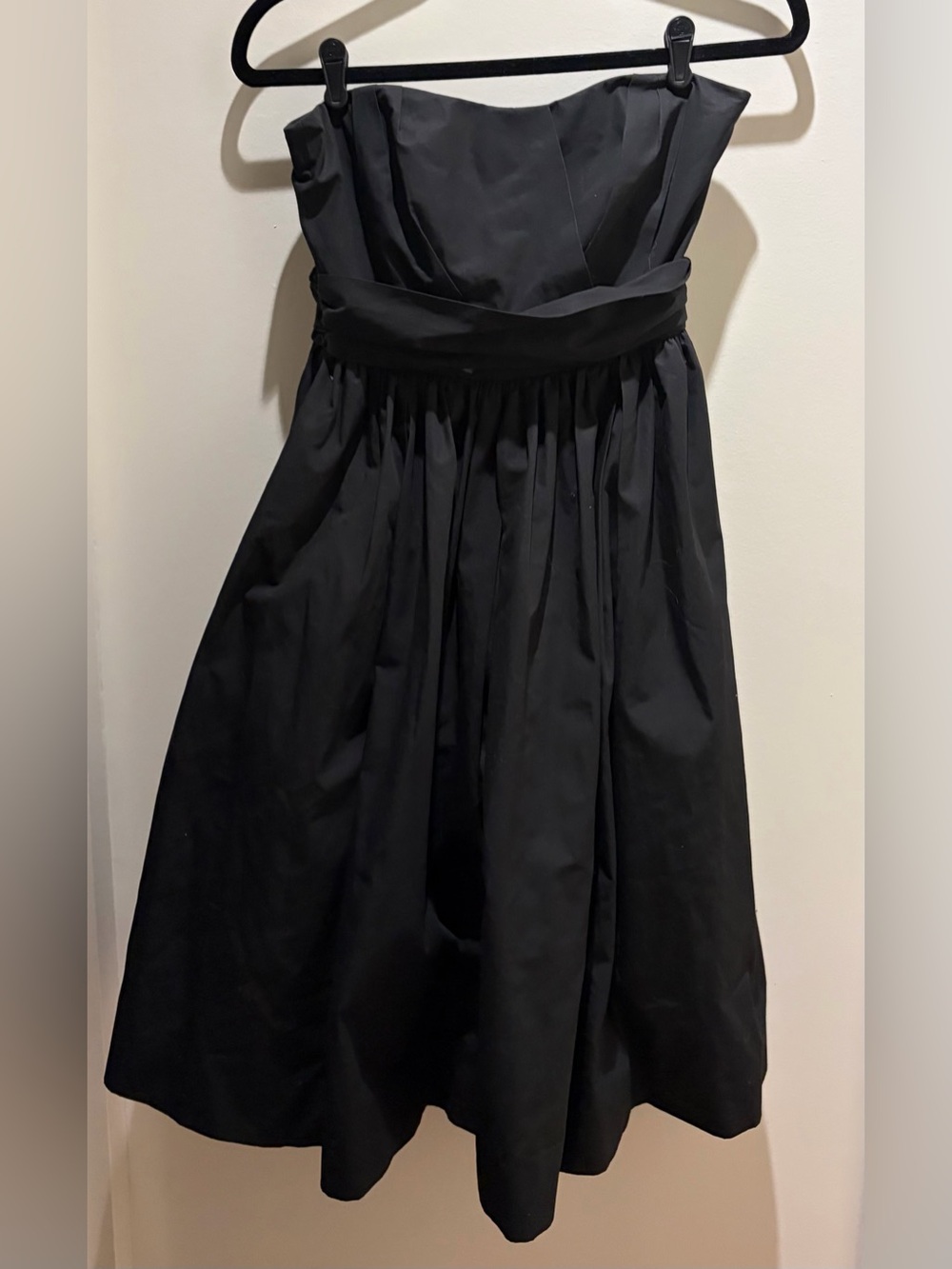 J. Crew Black Strapless A Line Midi Dress with Tie Back Detail